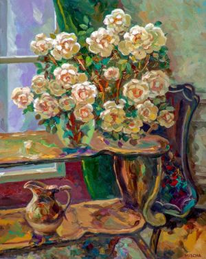 Painting, Oil - Bouquet of tea roses. 1995