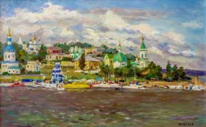 Painting, Realism - Fabulous city (Cheboksary on the Volga).