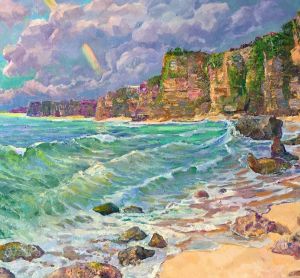 Painting, Impressionism - Bali - Rainbow over Bingin Beach