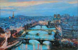 Painting, City landscape - Nochnoy-Parij
