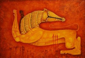 Painting, Mythological genre - Wounded lion