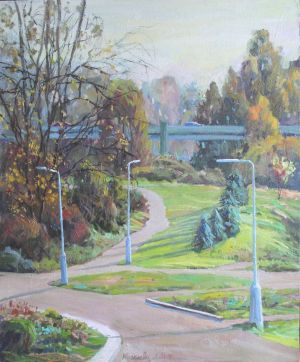 Painting, City landscape - autumn in the Park
