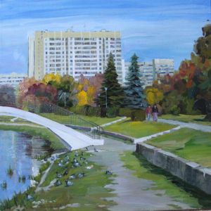 Painting, Realism - Zelenograd city landscape