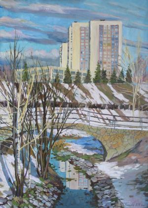 Painting, City landscape - February noon
