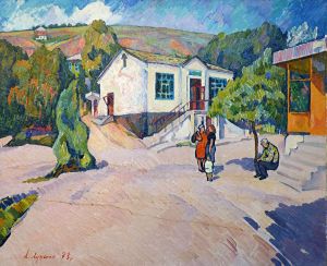 Painting, Realism - Noon in the village of Razdorskaya