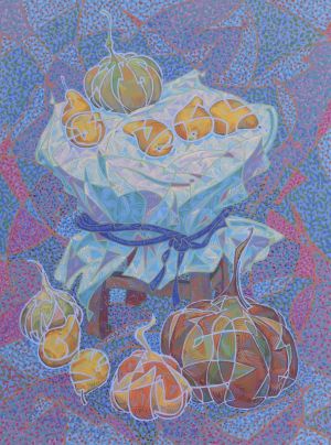 Painting, Still life - Pears and pumpkins.