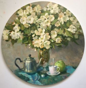 Painting, Still life - Still Life with White Apple