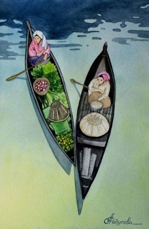 Graphics, Watercolor  - Floating market