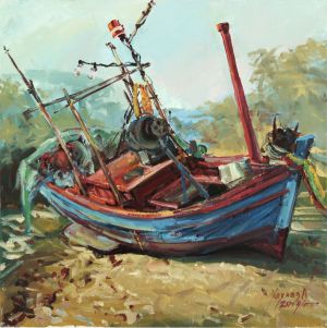 Painting, Realism - Thailand, Old fishing schooner