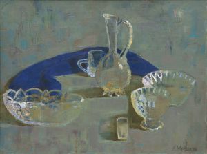 Painting, Still life - Crystal dishes.