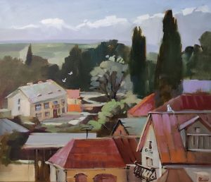 Painting, City landscape - On the outskirts