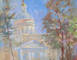 Painting, City landscape - In the spring at the Alexander Nevsky Lavra