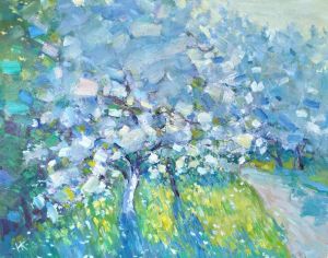 Painting, Landscape - spring in the garden
