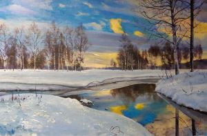 Painting, Landscape - Winter evening