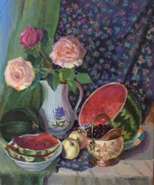 Painting, Still life - Still life with watermelon