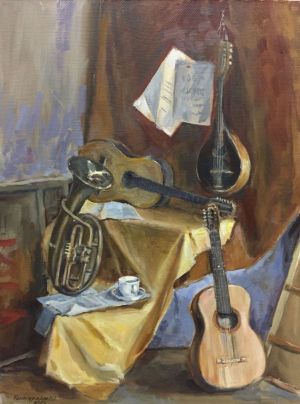 Painting, Still life - Musical instrument. 