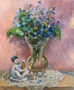 Painting, Still life - Still life with a bouquet of forget-me-nots