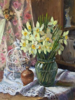 Painting, Still life - Still life with daffodils