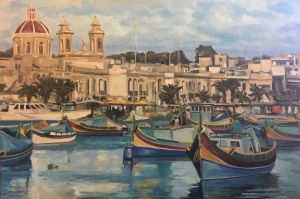 Painting, City landscape -  Malta, Marsaxlokk