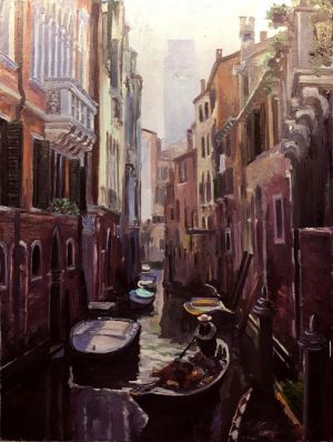 Painting, City landscape - La mia Venezia. Magical city. Morning