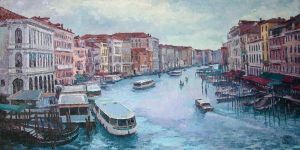 Painting, Impressionism - LA MIA VENEZIA, EVENING, RIALTO BRIDGE VIEW