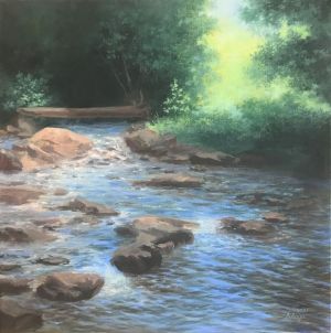 Painting, Landscape - mountain river. midday