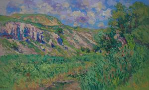 Painting, Impressionism - Chalk cliff on a sunny afternoon.