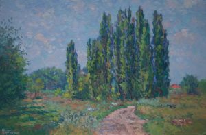 Painting, Impressionism - Poplars on a summer afternoon