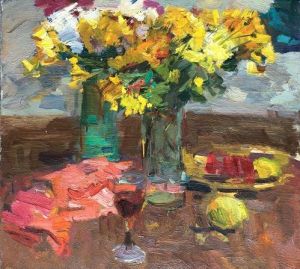 Painting, Impressionism - Still life with autumn flowers