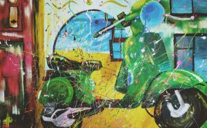 Painting, Genre painting - Barcelona&#039;s bike