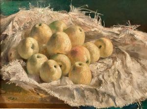 Painting, Still life - White apple