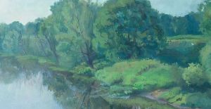 Painting, Realism - Utro na reke
