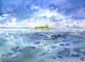 Graphics, Watercolor  -  Island in the ocean