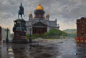 Painting, City landscape - Peterburg-posle-dojdya