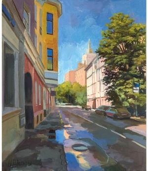 Painting, City landscape - Gagarinsky lane in Moscow. The feeling of summer  