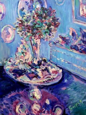 Painting, Still life - Bouquet Faberge Blue