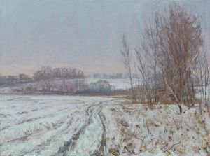 Painting, Landscape - Winter road 