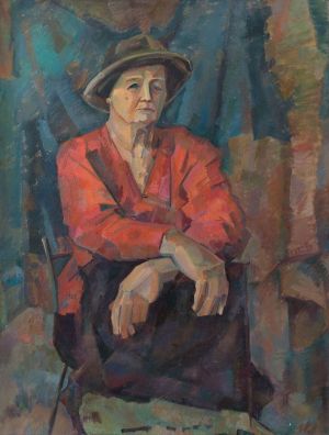 Painting, Portrait - an elderly woman in red