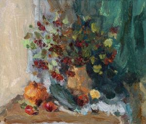 Painting, Still life - Autumn still life with viburnum
