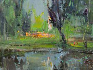 Painting, City landscape - August. pond in the Skornyakovo estate