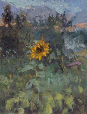 Painting, Landscape - Lonely sunflower