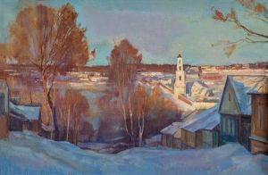 Painting, City landscape - Yelets. View of the Znamensky Monastery