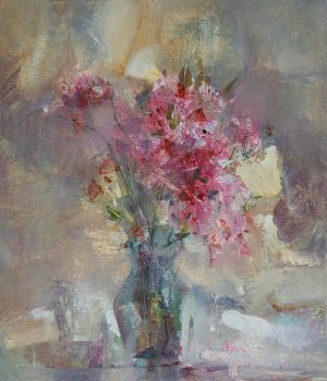 Painting, Still life - Pink bouquet