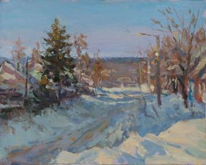 Painting, City landscape - frosty day