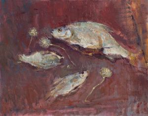 Painting, Still life - still life with dried fish