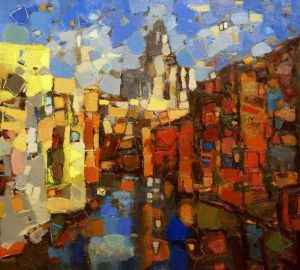 Painting, City landscape - Onyar