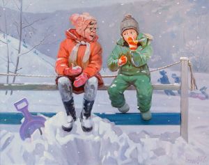 Painting, Realism - Childhood snow