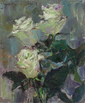 Painting, Still life - Delicate mint roses.