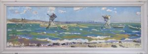 Painting, Seascape - Fishing towers. Kerch.