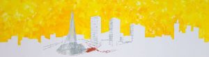 Painting, City landscape - Sagamihara Japan. Abstract landscape of the city
